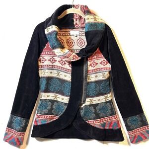 The Collection Royal S‎ Small Aztec Velvet Zip Up Sweater Jacket Southwestern